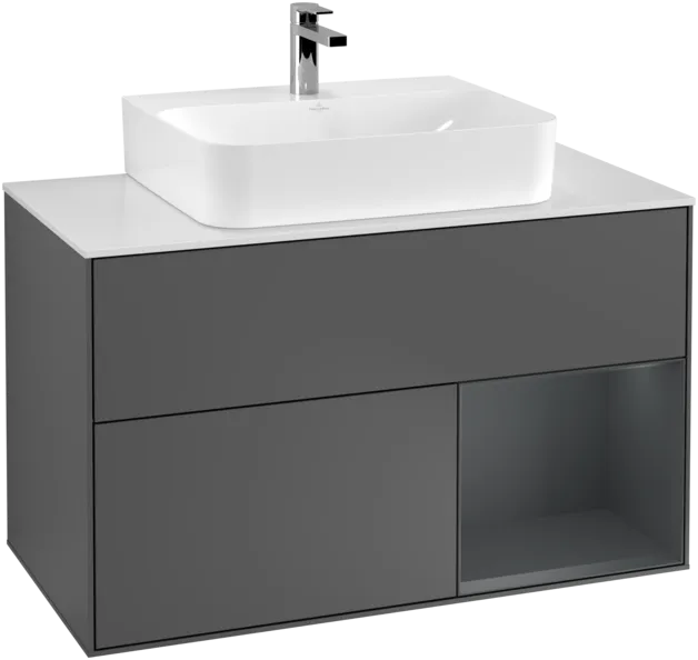 Bild von VILLEROY BOCH Finion Waschbeckenunterschrank, mit Beleuchtung, 2 Auszüge, 1000 x 603 x 501 mm, Anthracite Matt Lacquer / Midnight Blue Matt Lacquer / Glass White Matt #F121HGGK
