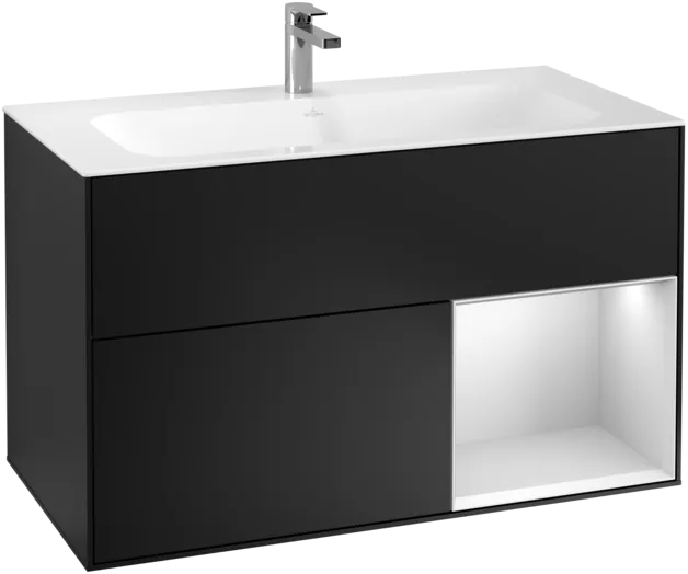 Bild von VILLEROY BOCH Finion Waschbeckenunterschrank, mit Beleuchtung, 2 Auszüge, 996 x 591 x 498 mm, Black Matt Lacquer / White Matt Lacquer #F040MTPD