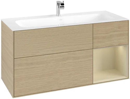 Bild von VILLEROY BOCH Finion Waschbeckenunterschrank, mit Beleuchtung, 3 Auszüge, 1196 x 591 x 498 mm, Oak Veneer / Silk Grey Matt Lacquer #F070HJPC