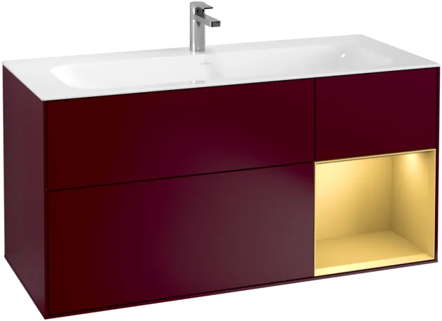 Bild von VILLEROY BOCH Finion Waschbeckenunterschrank, mit Beleuchtung, 3 Auszüge, 1196 x 591 x 498 mm, Peony Matt Lacquer / Gold Matt Lacquer #F070HFHB