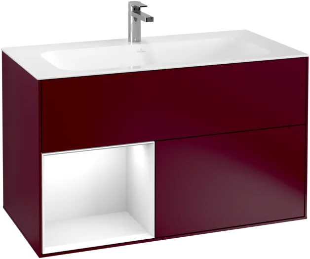 Bild von VILLEROY BOCH Finion Waschbeckenunterschrank, mit Beleuchtung, 2 Auszüge, 996 x 591 x 498 mm, Peony Matt Lacquer / Glossy White Lacquer #F030GFHB