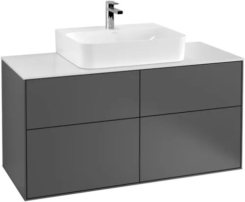 Bild von VILLEROY BOCH Finion Waschbeckenunterschrank, mit Beleuchtung, 4 Auszüge, 1200 x 603 x 501 mm, Anthracite Matt Lacquer / Glass White Matt #G13100GK