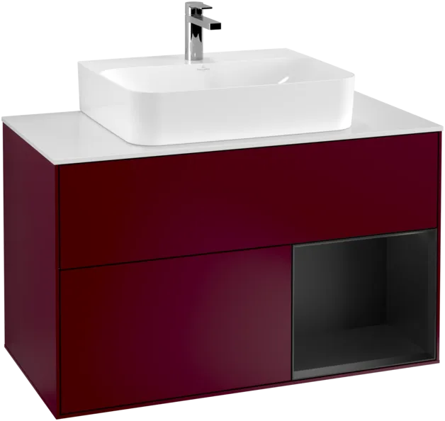 Bild von VILLEROY BOCH Finion Waschbeckenunterschrank, mit Beleuchtung, 2 Auszüge, 1000 x 603 x 501 mm, Peony Matt Lacquer / Black Matt Lacquer / Glass White Matt #F121PDHB