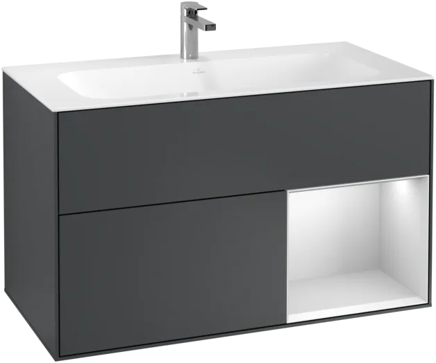Bild von VILLEROY BOCH Finion Waschbeckenunterschrank, mit Beleuchtung, 2 Auszüge, 996 x 591 x 498 mm, Midnight Blue Matt Lacquer / White Matt Lacquer #F040MTHG