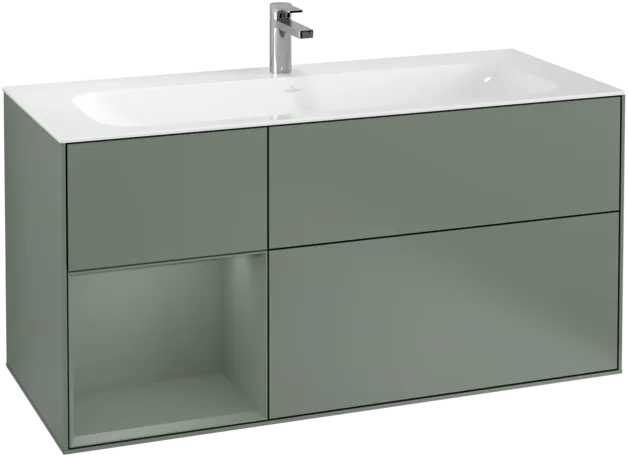 Obrázek VILLEROY BOCH Toaletní skříňka Finion, s osvětlením, 3 výsuvy, 1196 x 591 x 498 mm, olivový matný lak / olivový matný lak #F060GMGM