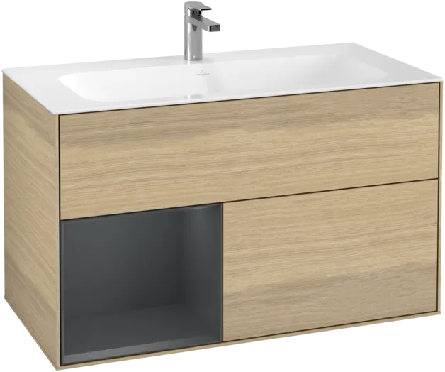 Bild von VILLEROY BOCH Finion Waschbeckenunterschrank, mit Beleuchtung, 2 Auszüge, 996 x 591 x 498 mm, Oak Veneer / Midnight Blue Matt Lacquer #F030HGPC