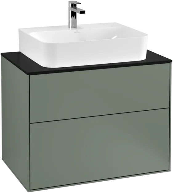 Bild von VILLEROY BOCH Finion Waschbeckenunterschrank, 2 Auszüge, 800 x 603 x 501 mm, Olive Matt Lacquer / Glass Black Matt #F09200GM