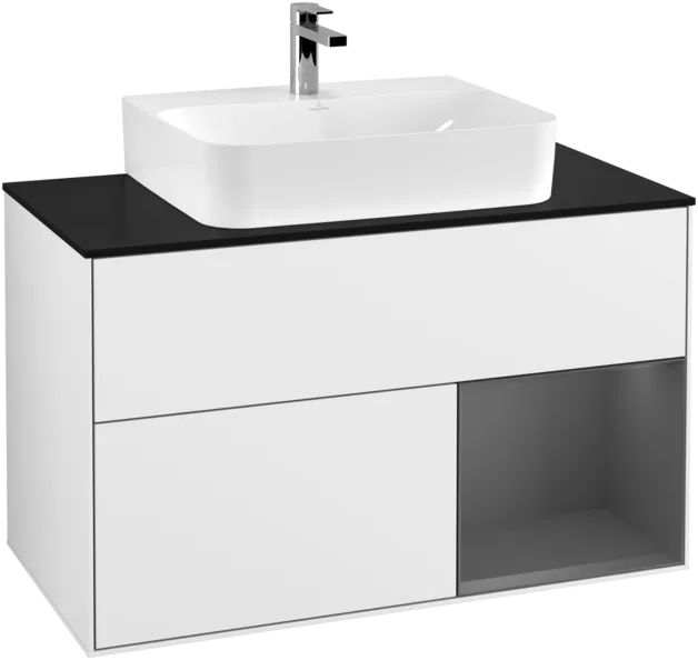 Bild von VILLEROY BOCH Finion Waschbeckenunterschrank, mit Beleuchtung, 2 Auszüge, 1000 x 603 x 501 mm, Glossy White Lacquer / Anthracite Matt Lacquer / Glass Black Matt #F122GKGF