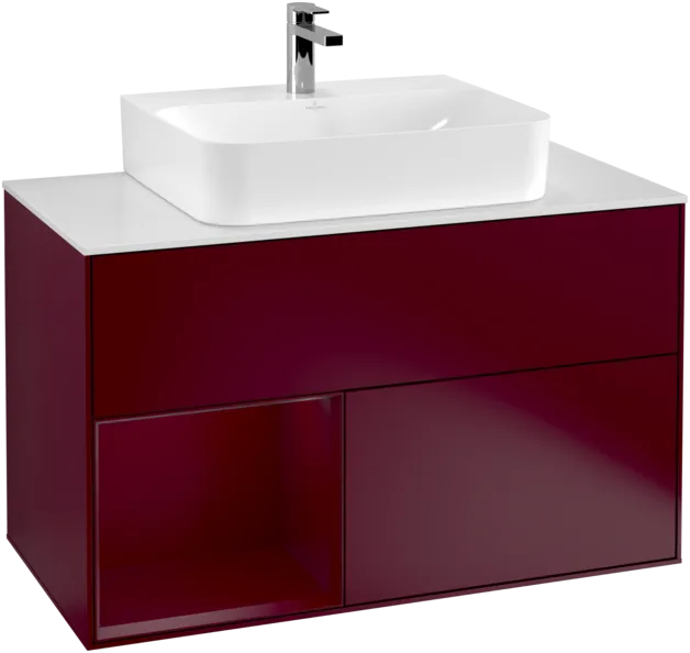 Bild von VILLEROY BOCH Finion Waschbeckenunterschrank, mit Beleuchtung, 2 Auszüge, 1000 x 603 x 501 mm, Peony Matt Lacquer / Peony Matt Lacquer / Glass White Matt #F111HBHB