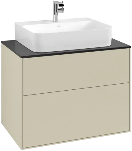 Bild von VILLEROY BOCH Finion Waschbeckenunterschrank, 2 Auszüge, 800 x 603 x 501 mm, Silk Grey Matt Lacquer / Glass Black Matt #F09200HJ