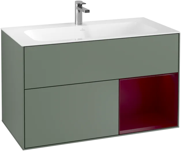 Obrázek VILLEROY BOCH Toaletní skříňka Finion, s osvětlením, 2 výsuvy, 996 x 591 x 498 mm, olivový matný lak / pivoňkový matný lak #F040HBGM