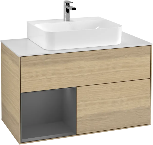 Bild von VILLEROY BOCH Finion Waschbeckenunterschrank, mit Beleuchtung, 2 Auszüge, 1000 x 603 x 501 mm, Oak Veneer / Anthracite Matt Lacquer / Glass White Matt #F111GKPC