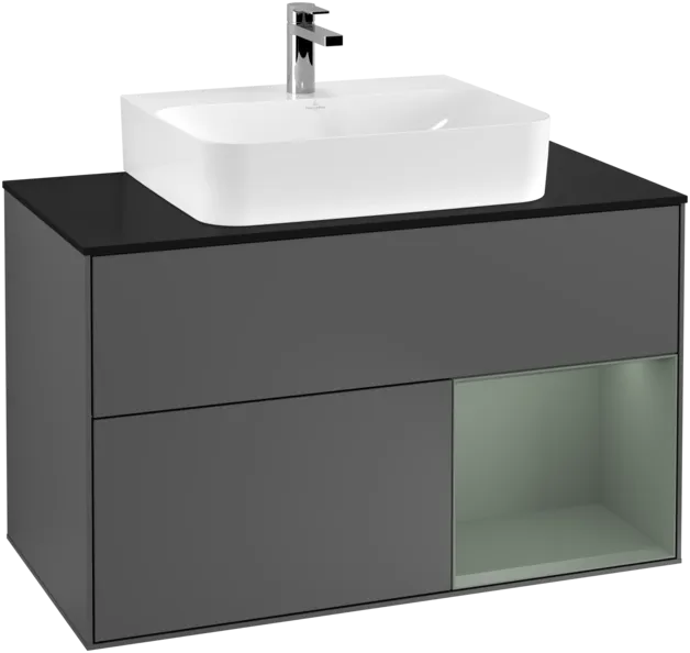 Bild von VILLEROY BOCH Finion Waschbeckenunterschrank, mit Beleuchtung, 2 Auszüge, 1000 x 603 x 501 mm, Anthracite Matt Lacquer / Olive Matt Lacquer / Glass Black Matt #F122GMGK