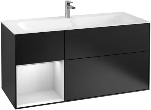 Bild von VILLEROY BOCH Finion Waschbeckenunterschrank, mit Beleuchtung, 3 Auszüge, 1196 x 591 x 498 mm, Black Matt Lacquer / White Matt Lacquer #F060MTPD