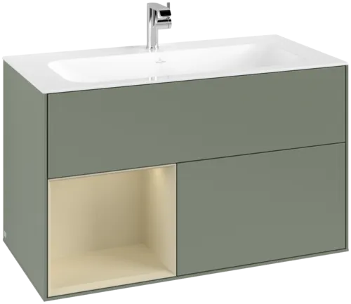 Bild von VILLEROY BOCH Finion Waschbeckenunterschrank, mit Beleuchtung, 2 Auszüge, 996 x 591 x 498 mm, Olive Matt Lacquer / Silk Grey Matt Lacquer #F030HJGM