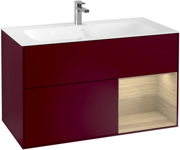 Bild von VILLEROY BOCH Finion Waschbeckenunterschrank, mit Beleuchtung, 2 Auszüge, 996 x 591 x 498 mm, Peony Matt Lacquer / Oak Veneer #F040PCHB