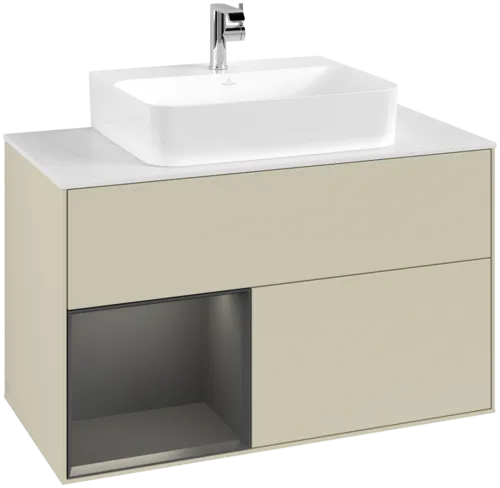 Bild von VILLEROY BOCH Finion Waschbeckenunterschrank, mit Beleuchtung, 2 Auszüge, 1000 x 603 x 501 mm, Silk Grey Matt Lacquer / Anthracite Matt Lacquer / Glass White Matt #F111GKHJ