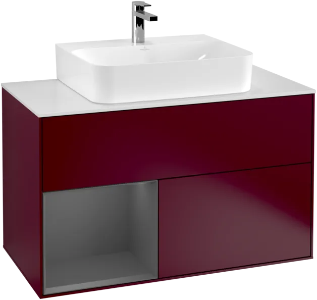 Bild von VILLEROY BOCH Finion Waschbeckenunterschrank, mit Beleuchtung, 2 Auszüge, 1000 x 603 x 501 mm, Peony Matt Lacquer / Anthracite Matt Lacquer / Glass White Matt #F111GKHB