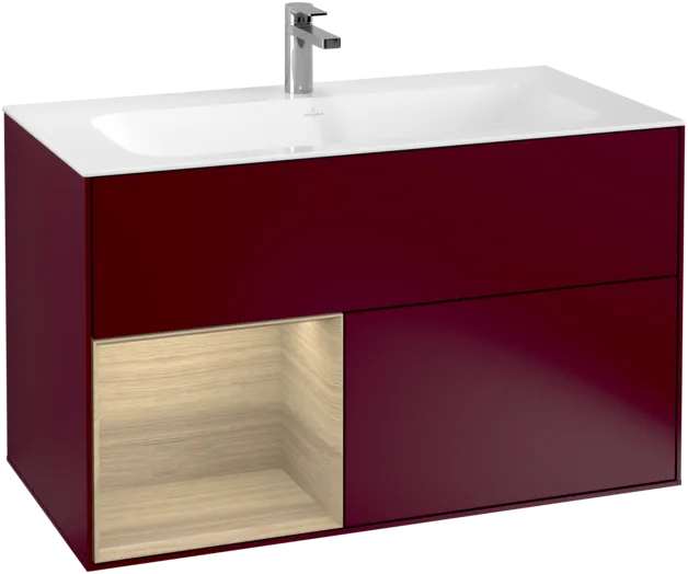 Obrázek VILLEROY BOCH Toaletní skříňka Finion, s osvětlením, 2 výsuvy, 996 x 591 x 498 mm, matný lak Peony / dubová dýha #F030PCHB