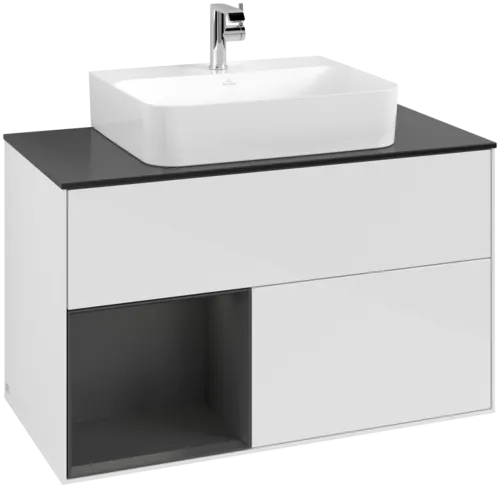 Bild von VILLEROY BOCH Finion Waschbeckenunterschrank, mit Beleuchtung, 2 Auszüge, 1000 x 603 x 501 mm, Glossy White Lacquer / Silk Grey Matt Lacquer / Glass Black Matt #F112HJGF