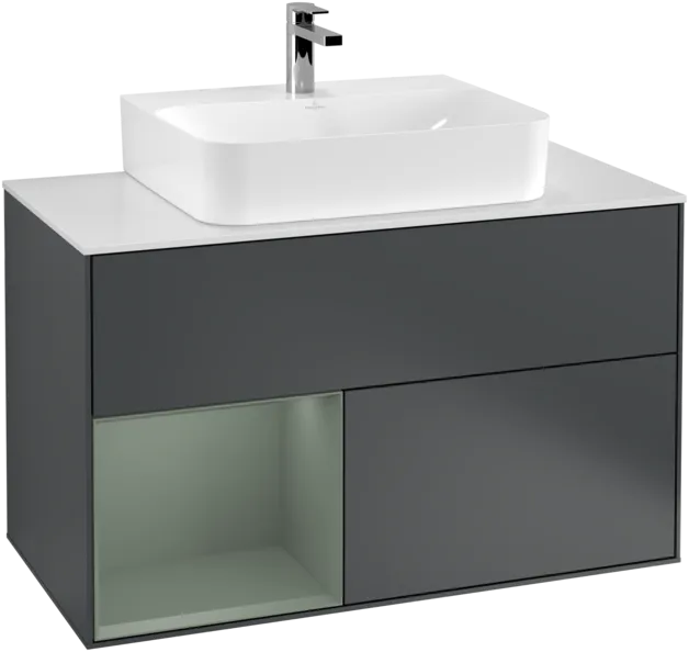 Bild von VILLEROY BOCH Finion Waschbeckenunterschrank, mit Beleuchtung, 2 Auszüge, 1000 x 603 x 501 mm, Midnight Blue Matt Lacquer / Olive Matt Lacquer / Glass White Matt #F111GMHG