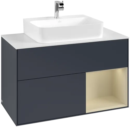 Bild von VILLEROY BOCH Finion Waschbeckenunterschrank, mit Beleuchtung, 2 Auszüge, 1000 x 603 x 501 mm, Midnight Blue Matt Lacquer / Silk Grey Matt Lacquer / Glass White Matt #F121HJHG