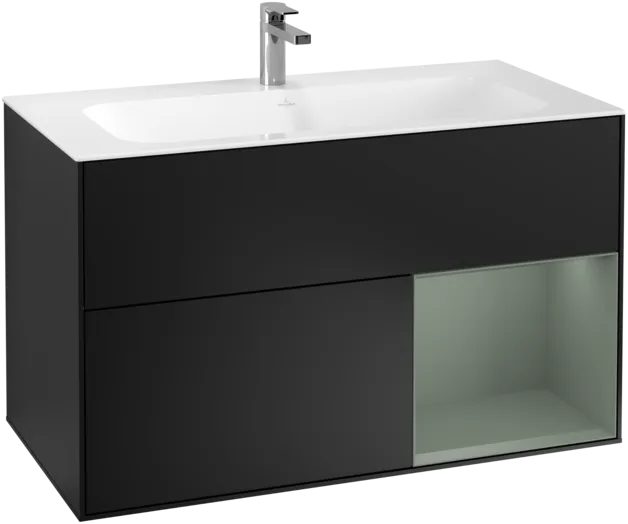 Bild von VILLEROY BOCH Finion Waschbeckenunterschrank, mit Beleuchtung, 2 Auszüge, 996 x 591 x 498 mm, Black Matt Lacquer / Olive Matt Lacquer #F040GMPD