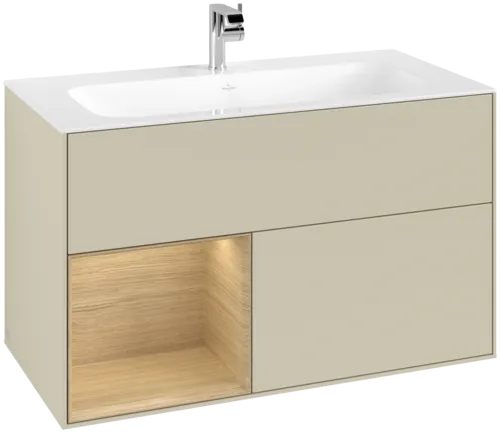 Bild von VILLEROY BOCH Finion Waschbeckenunterschrank, mit Beleuchtung, 2 Auszüge, 996 x 591 x 498 mm, Silk Grey Matt Lacquer / Oak Veneer #F030PCHJ
