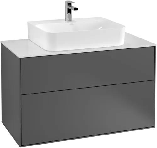 Bild von VILLEROY BOCH Finion Waschbeckenunterschrank, 2 Auszüge, 1000 x 603 x 501 mm, Anthracite Matt Lacquer / Glass White Matt #F10100GK