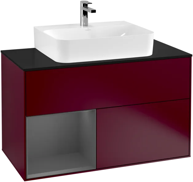 Bild von VILLEROY BOCH Finion Waschbeckenunterschrank, mit Beleuchtung, 2 Auszüge, 1000 x 603 x 501 mm, Peony Matt Lacquer / Anthracite Matt Lacquer / Glass Black Matt #F112GKHB