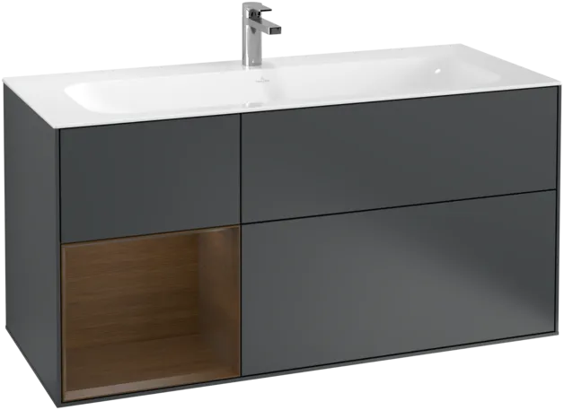 Obrázek VILLEROY BOCH Toaletní skříňka Finion, s osvětlením, 3 výsuvy, 1196 x 591 x 498 mm, matný lak Midnight Blue / ořechová dýha #F060GNHG