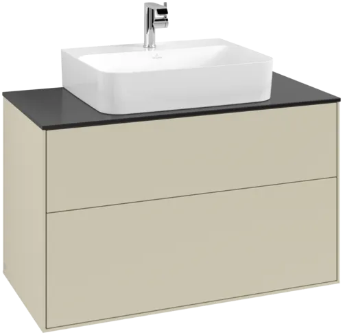 Bild von VILLEROY BOCH Finion Waschbeckenunterschrank, 2 Auszüge, 1000 x 603 x 501 mm, Silk Grey Matt Lacquer / Glass Black Matt #F10200HJ