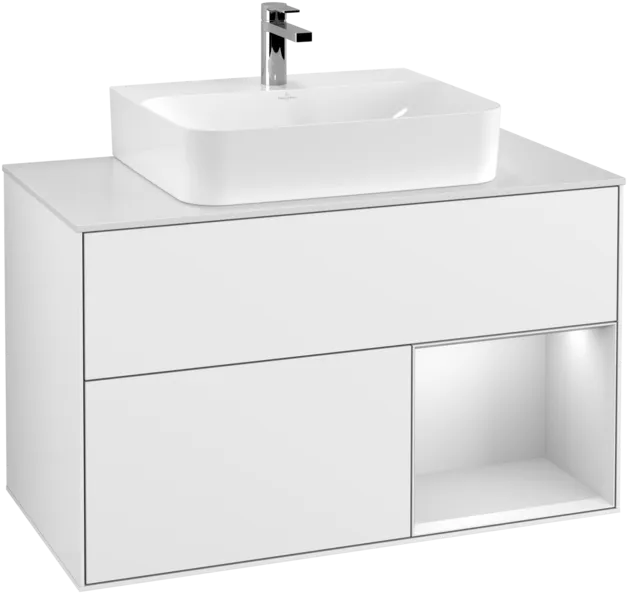 Bild von VILLEROY BOCH Finion Waschbeckenunterschrank, mit Beleuchtung, 2 Auszüge, 1000 x 603 x 501 mm, Glossy White Lacquer / White Matt Lacquer / Glass White Matt #F121MTGF