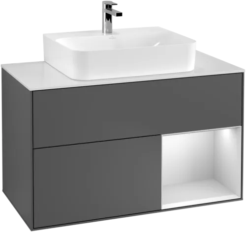 Bild von VILLEROY BOCH Finion Waschbeckenunterschrank, mit Beleuchtung, 2 Auszüge, 1000 x 603 x 501 mm, Anthracite Matt Lacquer / White Matt Lacquer / Glass White Matt #F121MTGK