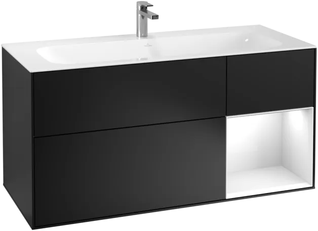 Bild von VILLEROY BOCH Finion Waschbeckenunterschrank, mit Beleuchtung, 3 Auszüge, 1196 x 591 x 498 mm, Black Matt Lacquer / Glossy White Lacquer #F070GFPD