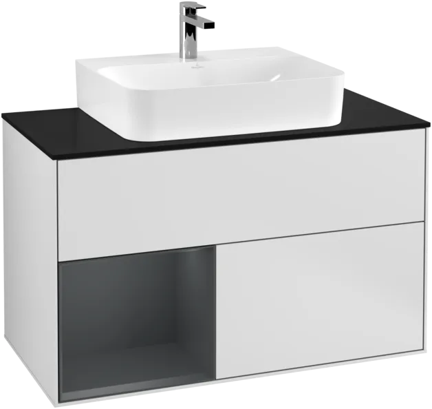 Bild von VILLEROY BOCH Finion Waschbeckenunterschrank, mit Beleuchtung, 2 Auszüge, 1000 x 603 x 501 mm, White Matt Lacquer / Midnight Blue Matt Lacquer / Glass Black Matt #F112HGMT