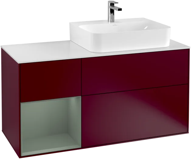 Bild von VILLEROY BOCH Finion Waschbeckenunterschrank, mit Beleuchtung, 3 Auszüge, 1200 x 603 x 501 mm, Peony Matt Lacquer / Olive Matt Lacquer / Glass White Matt #F141GMHB
