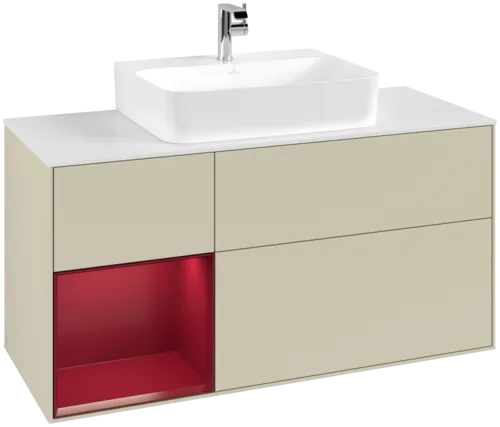 Bild von VILLEROY BOCH Finion Waschbeckenunterschrank, mit Beleuchtung, 3 Auszüge, 1200 x 603 x 501 mm, Silk Grey Matt Lacquer / Peony Matt Lacquer / Glass White Matt #F161HBHJ
