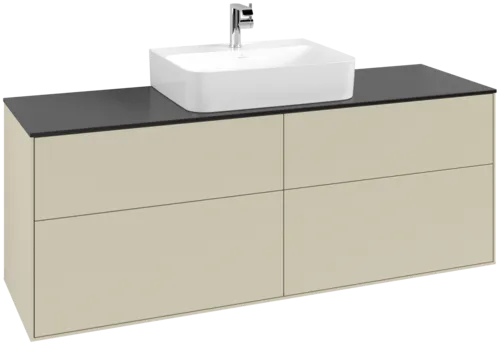 Obrázek VILLEROY BOCH Toaletní skříňka Finion, 4 výsuvy, 1600 x 603 x 501 mm, hedvábně šedý matný lak / černé matné sklo #F19200HJ