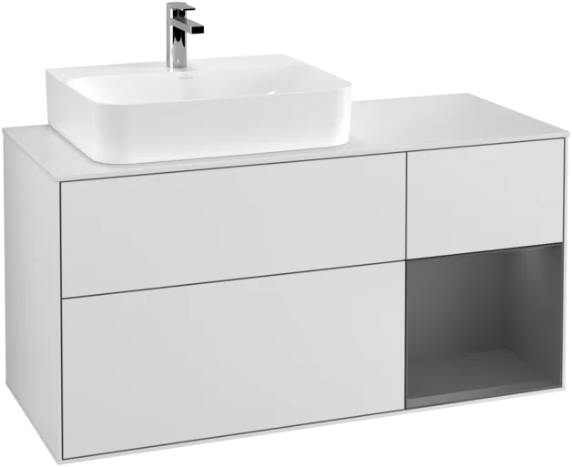 Bild von VILLEROY BOCH Finion Waschbeckenunterschrank, mit Beleuchtung, 3 Auszüge, 1200 x 603 x 501 mm, White Matt Lacquer / Anthracite Matt Lacquer / Glass White Matt #F151GKMT
