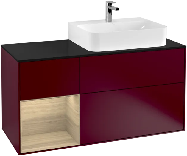 Bild von VILLEROY BOCH Finion Waschbeckenunterschrank, mit Beleuchtung, 3 Auszüge, 1200 x 603 x 501 mm, Peony Matt Lacquer / Oak Veneer / Glass Black Matt #F142PCHB