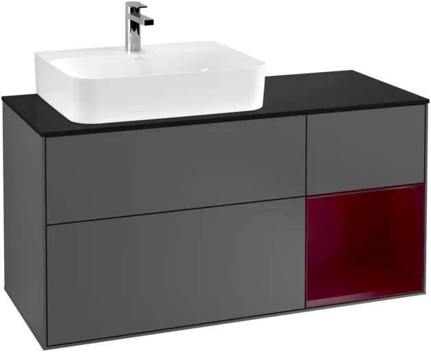 Bild von VILLEROY BOCH Finion Waschbeckenunterschrank, mit Beleuchtung, 3 Auszüge, 1200 x 603 x 501 mm, Anthracite Matt Lacquer / Peony Matt Lacquer / Glass Black Matt #F152HBGK
