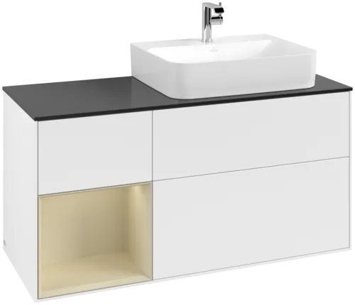 Bild von VILLEROY BOCH Finion Waschbeckenunterschrank, mit Beleuchtung, 3 Auszüge, 1200 x 603 x 501 mm, White Matt Lacquer / Silk Grey Matt Lacquer / Glass Black Matt #F142HJMT