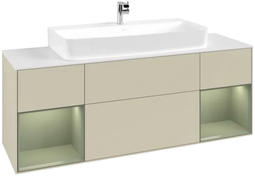 Bild von VILLEROY BOCH Finion Waschbeckenunterschrank, mit Beleuchtung, 4 Auszüge, 1600 x 603 x 501 mm, Silk Grey Matt Lacquer / Olive Matt Lacquer / Glass White Matt #F211GMHJ