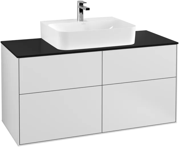 Bild von VILLEROY BOCH Finion Waschbeckenunterschrank, 4 Auszüge, 1200 x 603 x 501 mm, White Matt Lacquer / Glass Black Matt #F13200MT