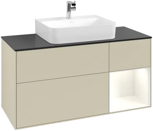 Bild von VILLEROY BOCH Finion Waschbeckenunterschrank, mit Beleuchtung, 3 Auszüge, 1200 x 603 x 501 mm, Silk Grey Matt Lacquer / Glossy White Lacquer / Glass Black Matt #F172GFHJ