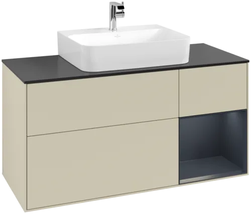 Bild von VILLEROY BOCH Finion Waschbeckenunterschrank, mit Beleuchtung, 3 Auszüge, 1200 x 603 x 501 mm, Silk Grey Matt Lacquer / Midnight Blue Matt Lacquer / Glass Black Matt #F172HGHJ
