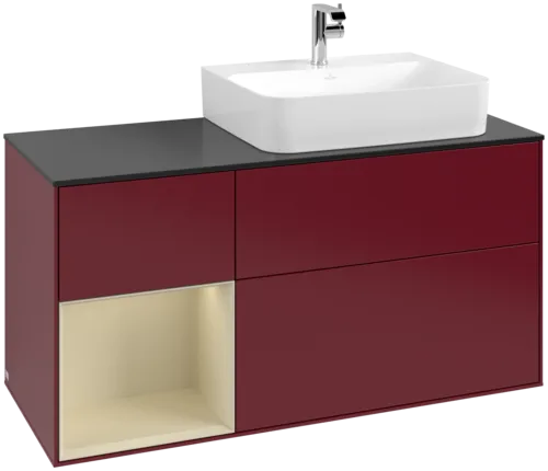 Bild von VILLEROY BOCH Finion Waschbeckenunterschrank, mit Beleuchtung, 3 Auszüge, 1200 x 603 x 501 mm, Peony Matt Lacquer / Silk Grey Matt Lacquer / Glass Black Matt #F142HJHB