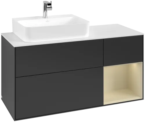 Bild von VILLEROY BOCH Finion Waschbeckenunterschrank, mit Beleuchtung, 3 Auszüge, 1200 x 603 x 501 mm, Black Matt Lacquer / Silk Grey Matt Lacquer / Glass White Matt #F151HJPD