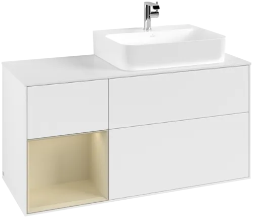 Bild von VILLEROY BOCH Finion Waschbeckenunterschrank, mit Beleuchtung, 3 Auszüge, 1200 x 603 x 501 mm, White Matt Lacquer / Silk Grey Matt Lacquer / Glass White Matt #F141HJMT